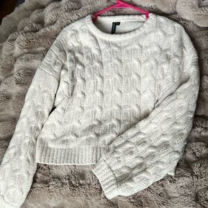 Moon & Madison Cream Cable Knit Crew Neck Sweater